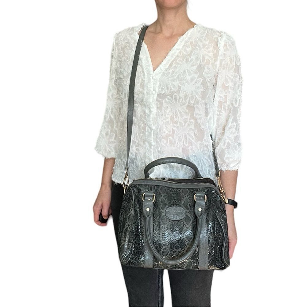 Terzetto Gray Genuine Leather Snakeskin Satchel Crossbody Bag Medium NWOT